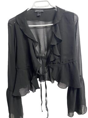Streetwear Society Black Sheer Ruffle Tie-Front Blouse